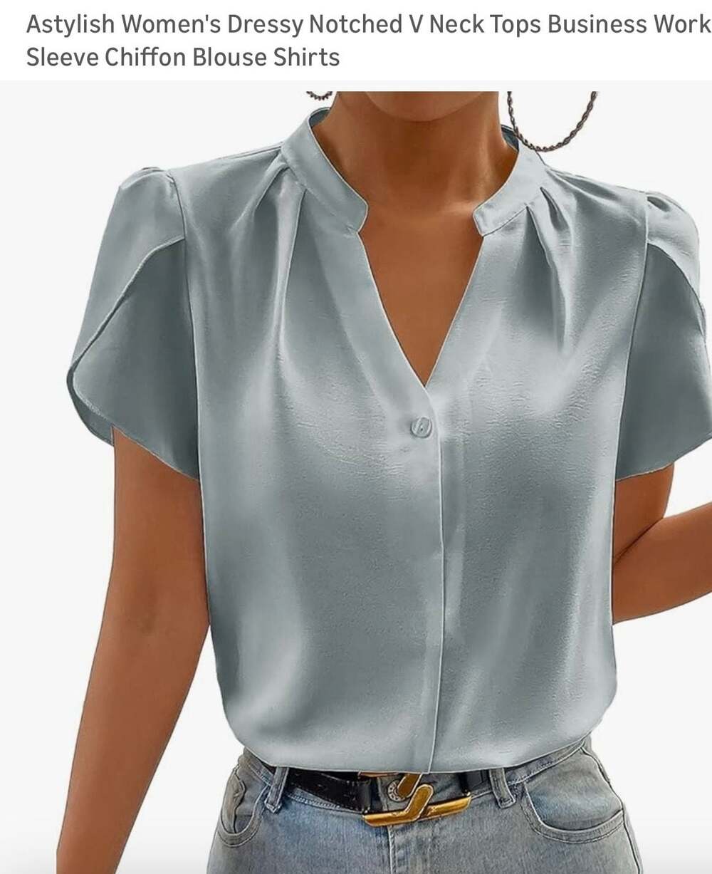 Astylish V Neck Cap Sleeve Dressy Chiffon Top Blue